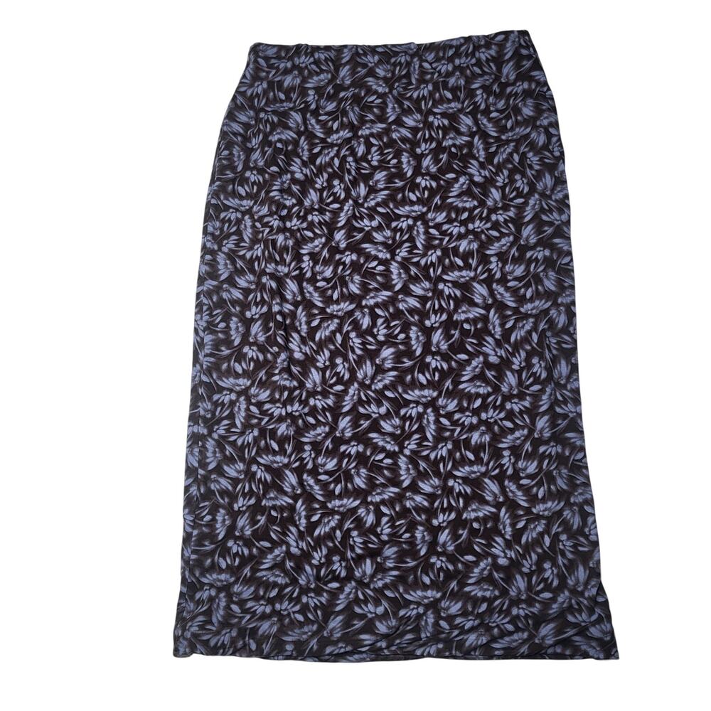 Madewell Drapey Pull On Midi Skirt Floral Knit Brown Blue Dark Carob Medium - Picture 2 of 6